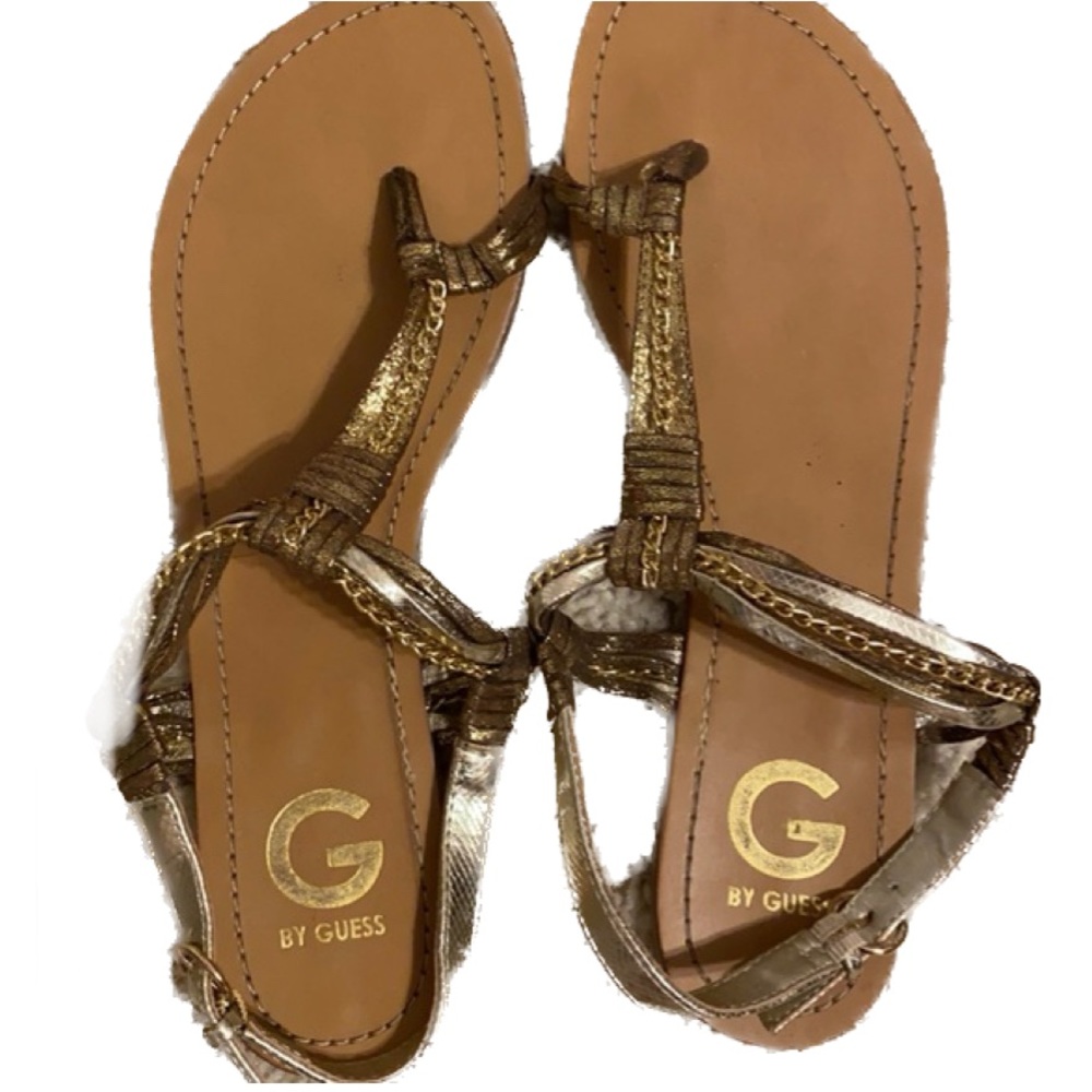 G by Guess Gold Metallic Toe Wrap T-Strap Sandals, Women’s Size 7